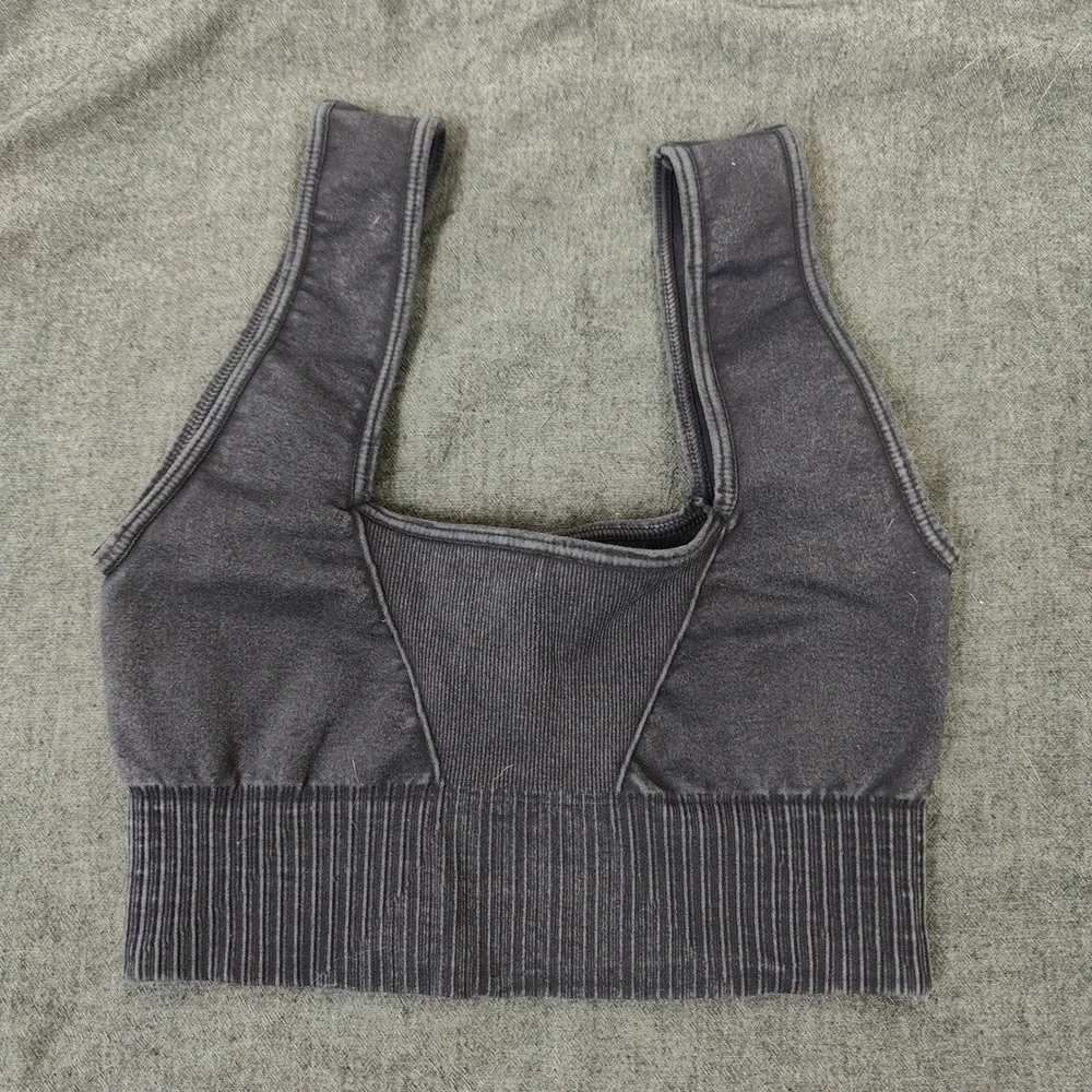 Free People Movement Good Karma Top Womens XS/S Black Gray‎ Square Neck Ribbed